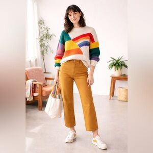 Everlane Womens Jeans Sz 4 Mustard Brown Cropped Straight High Rise Minimalist